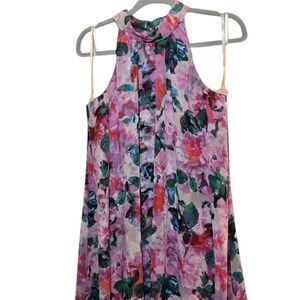 Eliza J Pink and Green Floral Midi Dress Size 4 Flowy Romantic And Feminine